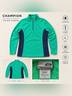 Champion Teal Green & Navy Colorblock 1/4 Zip Fleece Pullover Size Large